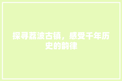 探寻荔波古镇，感受千年历史的韵律