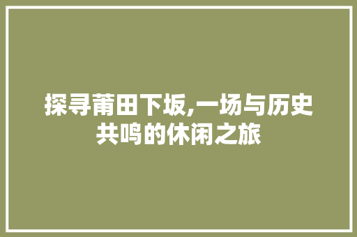 探寻莆田下坂,一场与历史共鸣的休闲之旅