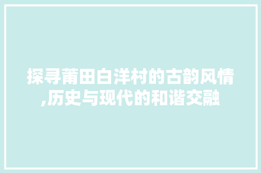 探寻莆田白洋村的古韵风情,历史与现代的和谐交融