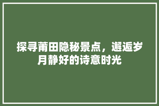 探寻莆田隐秘景点，邂逅岁月静好的诗意时光