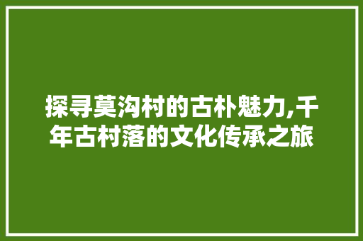 探寻莫沟村的古朴魅力,千年古村落的文化传承之旅