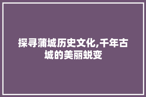 探寻蒲城历史文化,千年古城的美丽蜕变