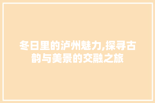 冬日里的泸州魅力,探寻古韵与美景的交融之旅