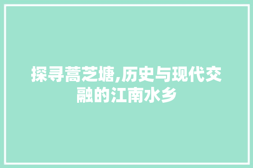 探寻蒿芝塘,历史与现代交融的江南水乡