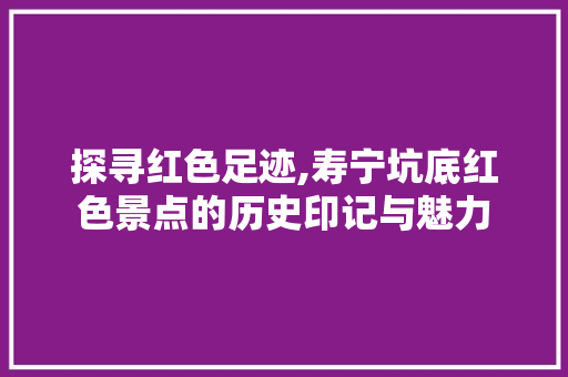 探寻红色足迹,寿宁坑底红色景点的历史印记与魅力