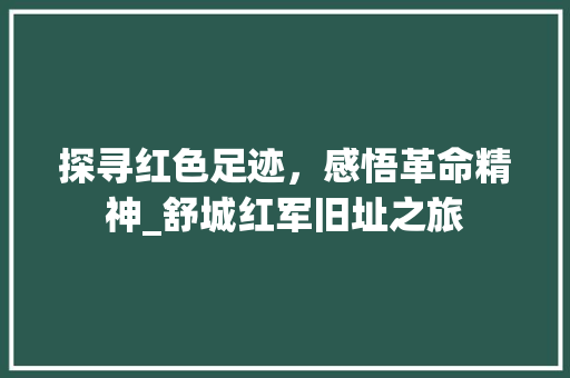 探寻红色足迹，感悟革命精神_舒城红军旧址之旅