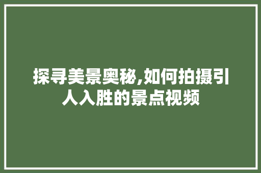 探寻美景奥秘,如何拍摄引人入胜的景点视频