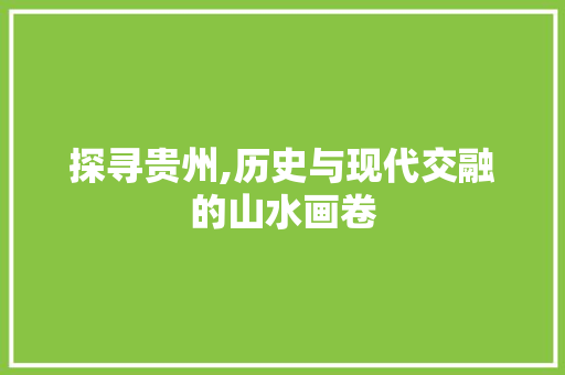 探寻贵州,历史与现代交融的山水画卷