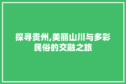 探寻贵州,美丽山川与多彩民俗的交融之旅