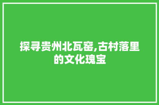 探寻贵州北瓦窑,古村落里的文化瑰宝