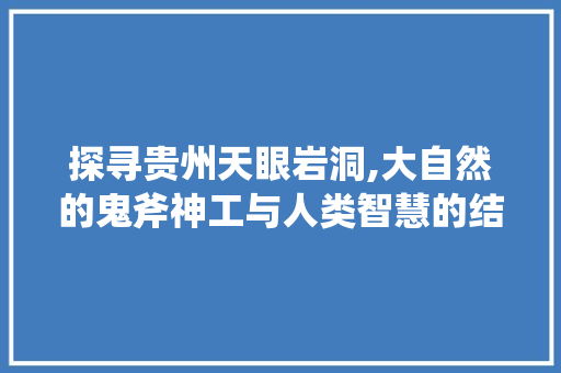 探寻贵州天眼岩洞,大自然的鬼斧神工与人类智慧的结晶