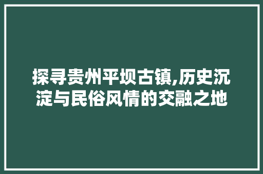 探寻贵州平坝古镇,历史沉淀与民俗风情的交融之地