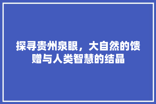 探寻贵州泉眼，大自然的馈赠与人类智慧的结晶