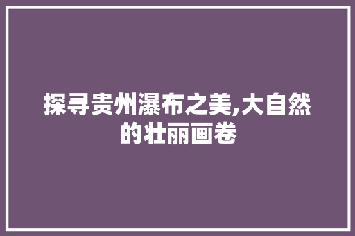 探寻贵州瀑布之美,大自然的壮丽画卷