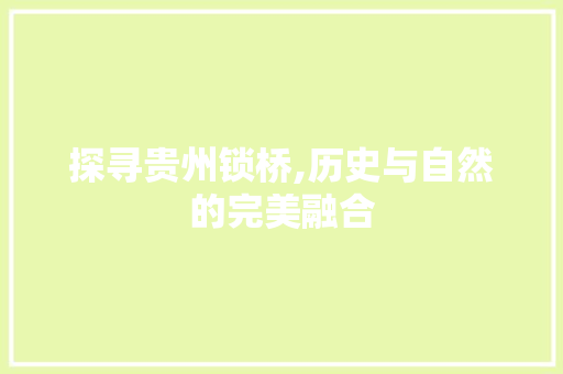 探寻贵州锁桥,历史与自然的完美融合