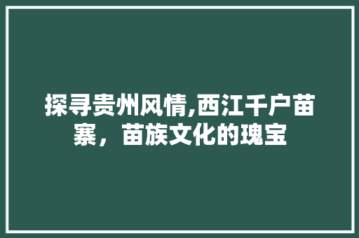 探寻贵州风情,西江千户苗寨，苗族文化的瑰宝