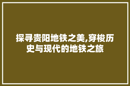 探寻贵阳地铁之美,穿梭历史与现代的地铁之旅