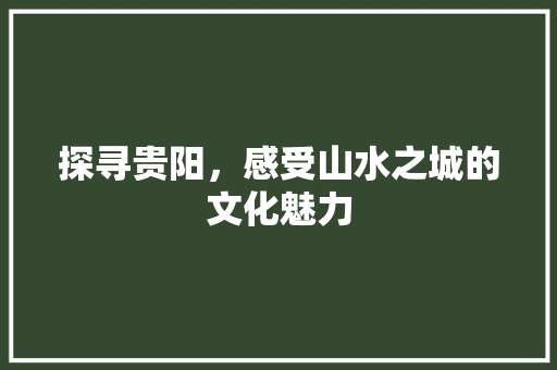 探寻贵阳，感受山水之城的文化魅力