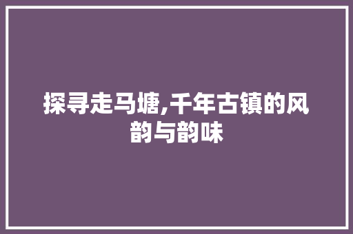 探寻走马塘,千年古镇的风韵与韵味