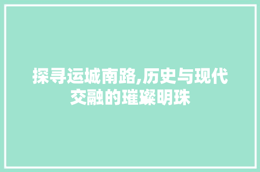 探寻运城南路,历史与现代交融的璀璨明珠