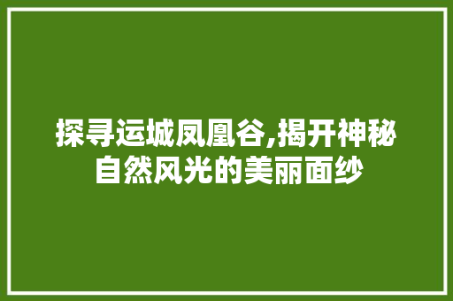 探寻运城凤凰谷,揭开神秘自然风光的美丽面纱