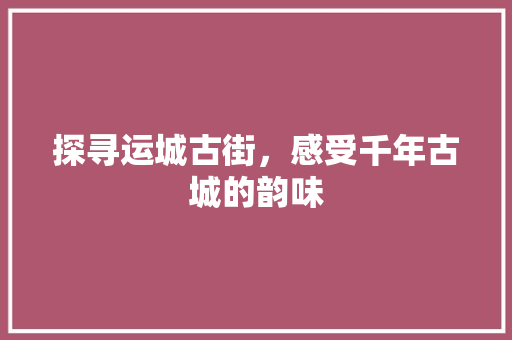 探寻运城古街，感受千年古城的韵味