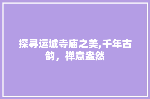 探寻运城寺庙之美,千年古韵，禅意盎然