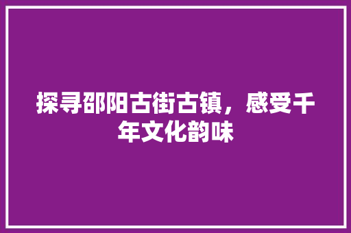 探寻邵阳古街古镇，感受千年文化韵味