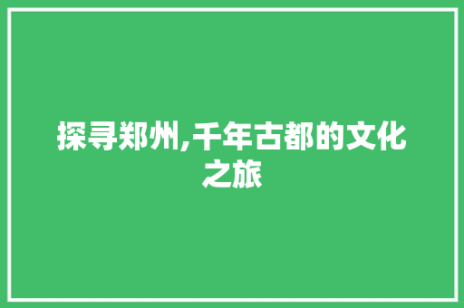 探寻郑州,千年古都的文化之旅