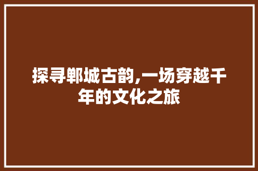 探寻郸城古韵,一场穿越千年的文化之旅