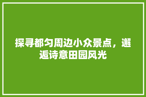 探寻都匀周边小众景点，邂逅诗意田园风光