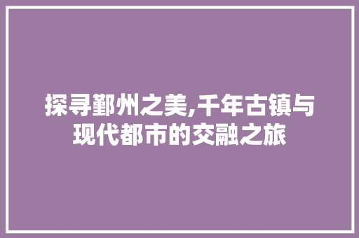 探寻鄞州之美,千年古镇与现代都市的交融之旅