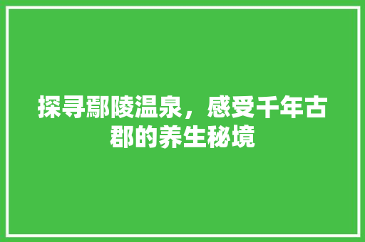 探寻鄢陵温泉，感受千年古郡的养生秘境