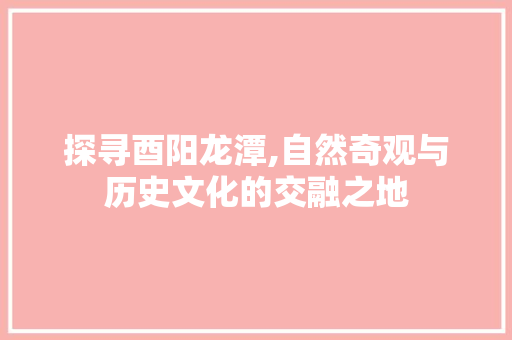 探寻酉阳龙潭,自然奇观与历史文化的交融之地