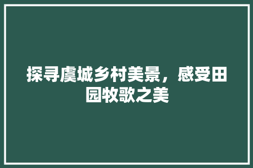 探寻虞城乡村美景，感受田园牧歌之美