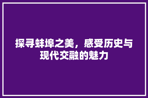 探寻蚌埠之美，感受历史与现代交融的魅力