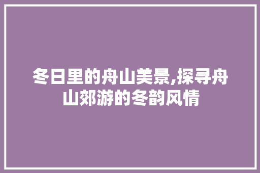 冬日里的舟山美景,探寻舟山郊游的冬韵风情