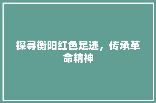 探寻衡阳红色足迹，传承革命精神