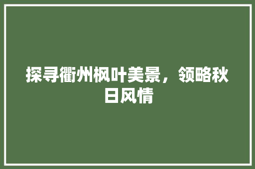 探寻衢州枫叶美景，领略秋日风情