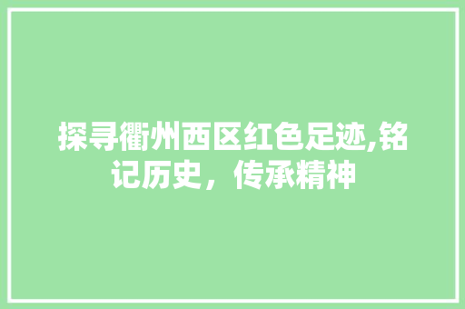 探寻衢州西区红色足迹,铭记历史，传承精神