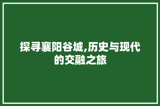 探寻襄阳谷城,历史与现代的交融之旅