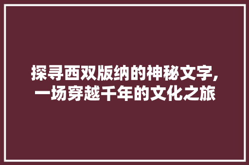 探寻西双版纳的神秘文字,一场穿越千年的文化之旅