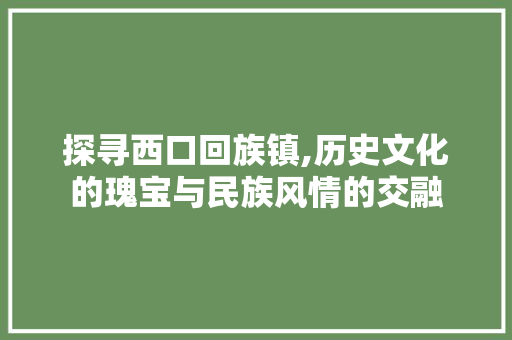 探寻西口回族镇,历史文化的瑰宝与民族风情的交融