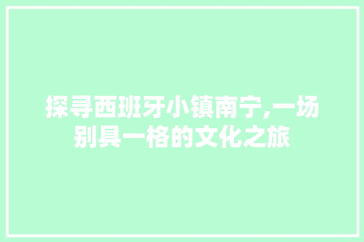 探寻西班牙小镇南宁,一场别具一格的文化之旅