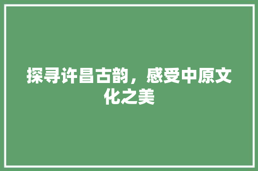 探寻许昌古韵，感受中原文化之美