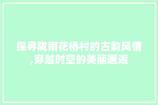 探寻陇南花桥村的古韵风情,穿越时空的美丽邂逅