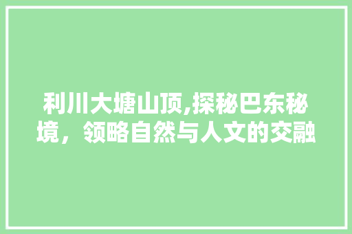 利川大塘山顶,探秘巴东秘境，领略自然与人文的交融之美