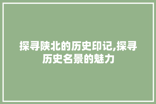 探寻陕北的历史印记,探寻历史名景的魅力