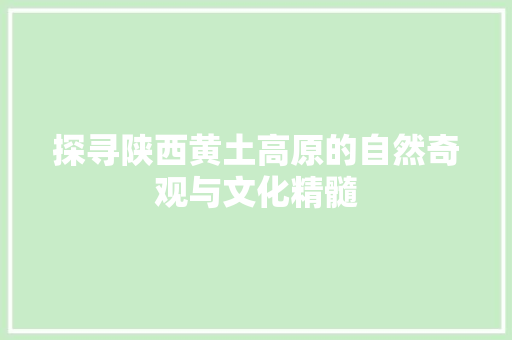 探寻陕西黄土高原的自然奇观与文化精髓