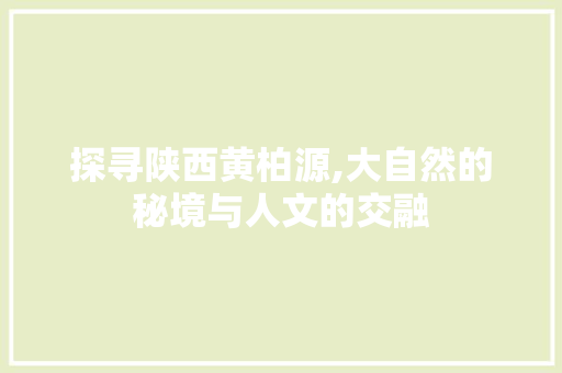 探寻陕西黄柏源,大自然的秘境与人文的交融